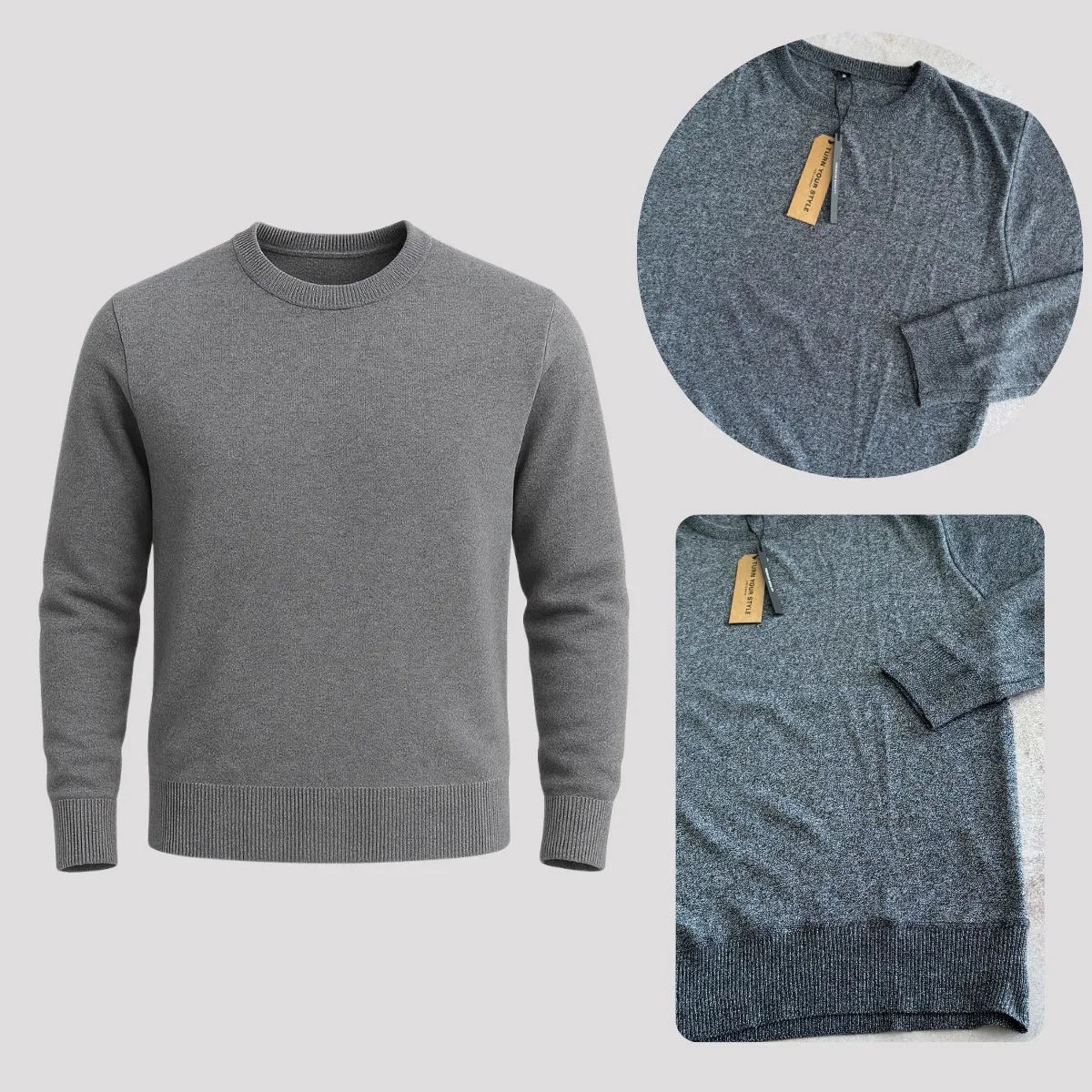 Sweater Básico Algodón cuello redondo Gris - Imagen 3